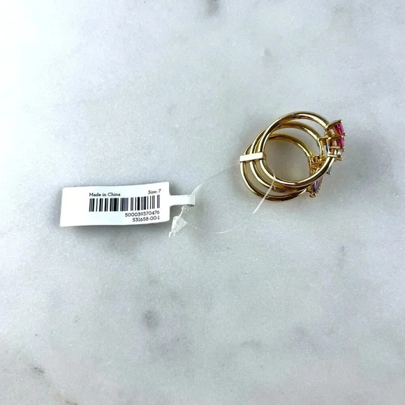 Banana Republic Cubic Zirconia Rings, Set of 3 (pink, blue, purple stones), NWT - Picture 3 of 6